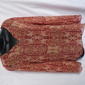 George paisley semi-sheer floral print long sleeve tunic top S, red sangria